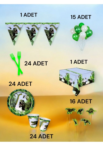 24 Kişilik Dinazor Temalı L Paket - Doğum Günü Parti ve Eğlenceli Etkinlikler fiyatları