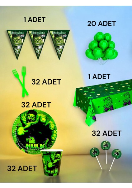 32 Kişilik Hulk Temalı L Paket - Doğum Günü Parti ve Eğlenceli Etkinlikler