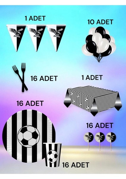 16 Kişilik Siyah Beyaz Taraftar L Paket - Doğum Günü Parti ve Eğlenceli Etkinlikler
