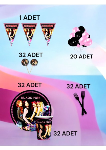 32 Kişilik Blackpink Temalı M Paket - Doğum Günü Parti ve Eğlenceli Etkinlikler
