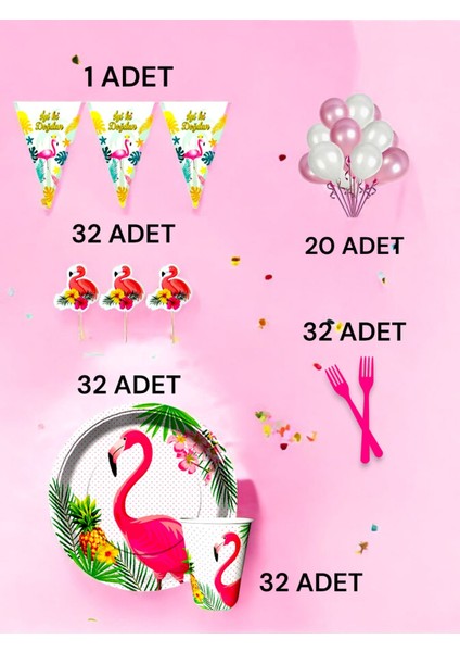 32 Kişilik Flamingo Temalı M Paket - Doğum Günü Parti ve Eğlenceli Etkinlikler fiyatları