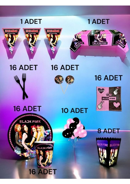 16 Kişilik Blackpink Temalı x l Paket - Doğum Günü Parti ve Eğlenceli Etkinlikler