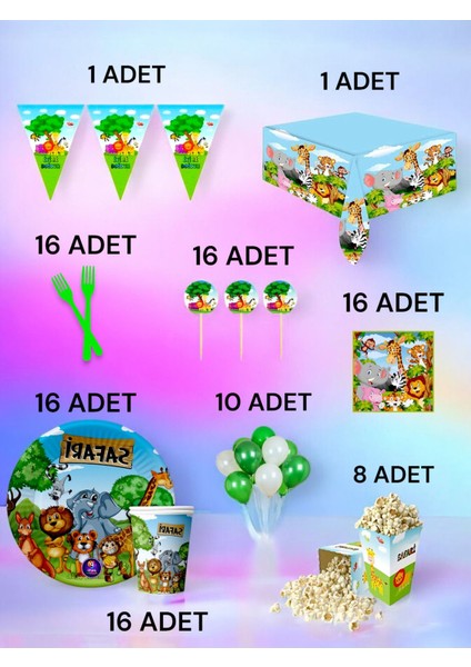 16 Kişilik Safari Temalı x l Paket - Doğum Günü Parti ve Eğlenceli Etkinlikler