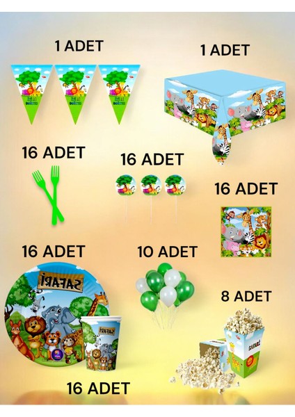 16 Kişilik Safari Temalı x l Paket - Doğum Günü Parti ve Eğlenceli Etkinlikler fiyatları