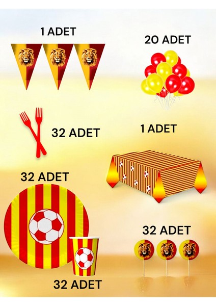 32 Kişilik Kırmızı Sarı Taraftar L Paket - Doğum Günü Parti ve Eğlenceli Etkinlikler