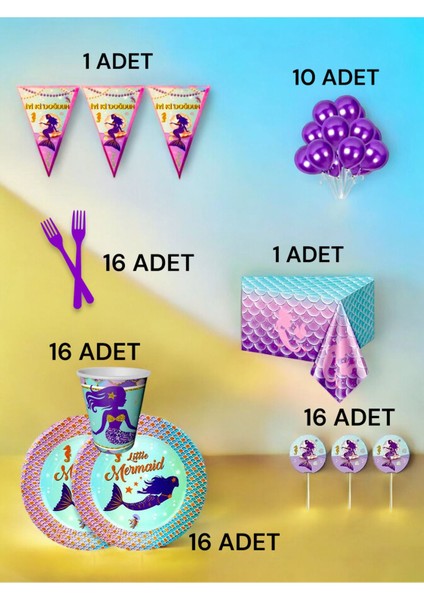 16 Kişilik Deniz Kızı Temalı L Paket - Doğum Günü Parti ve Eğlenceli Etkinlikler