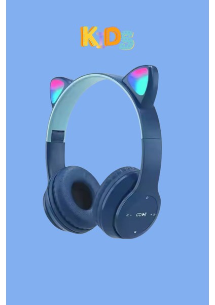 Kedi Kulaklık Bluetooth Kablosuz Rgb Işıklı Çocuk Oyun Kulaklığı Radyolu W