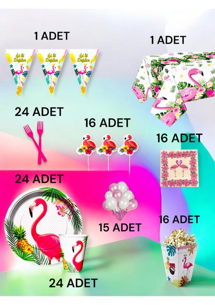 24 Kişilik Flamingo Temalı x l Paket - Doğum Günü Parti ve Eğlenceli Etkinlikler