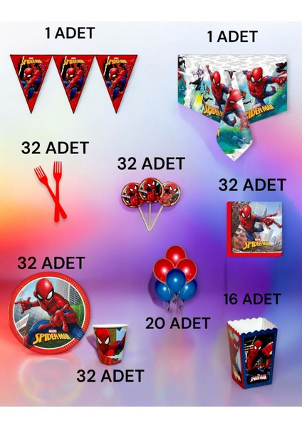 32 Kişilik Spiderman Temalı x l Paket - Doğum Günü Parti ve Eğlenceli Etkinlikler