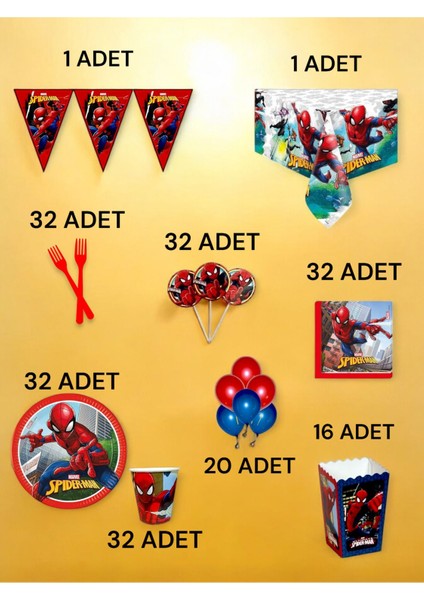 32 Kişilik Spiderman Temalı x l Paket - Doğum Günü Parti ve Eğlenceli Etkinlikler fiyatları
