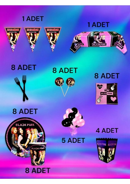 8 Kişilik Blackpink Temalı x l Paket - Doğum Günü Parti ve Eğlenceli Etkinlikler