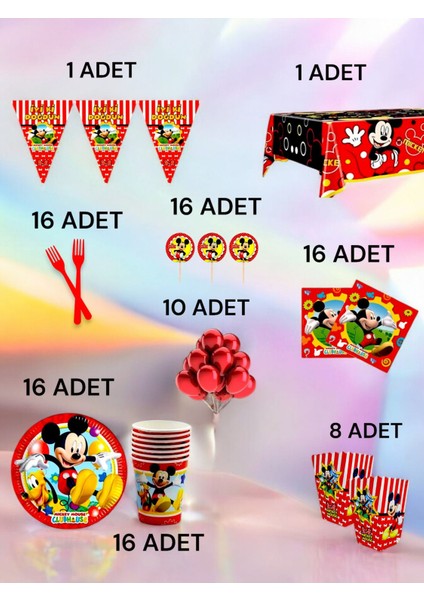 16 Kişilik Mickey Mouse Temalı x l Paket - Doğum Günü Parti ve Eğlenceli Etkinlikler