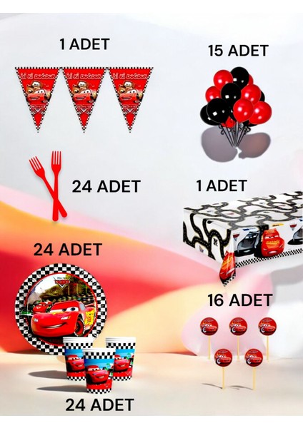 24 Kişilik Cars Temalı L Paket - Doğum Günü Parti ve Eğlenceli Etkinlikler
