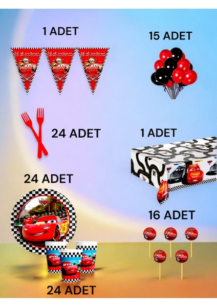 24 Kişilik Cars Temalı L Paket - Doğum Günü Parti ve Eğlenceli Etkinlikler fiyatları