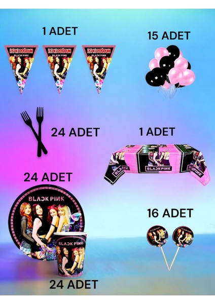 24 Kişilik Blackpink Temalı L Paket - Doğum Günü Parti ve Eğlenceli Etkinlikler