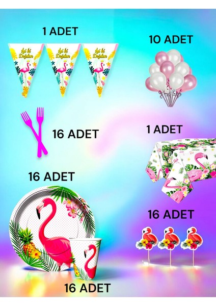 16 Kişilik Flamingo Temalı L Paket - Doğum Günü Parti ve Eğlenceli Etkinlikler