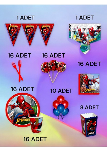 16 Kişilik Spiderman Temalı x l Paket - Doğum Günü Parti ve Eğlenceli Etkinlikler