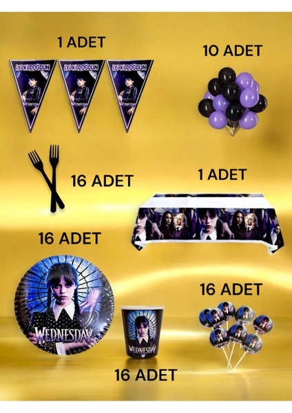 16 Kişilik Wednesday Temalı L Paket - Doğum Günü Parti ve Eğlenceli Etkinlikler fiyatları