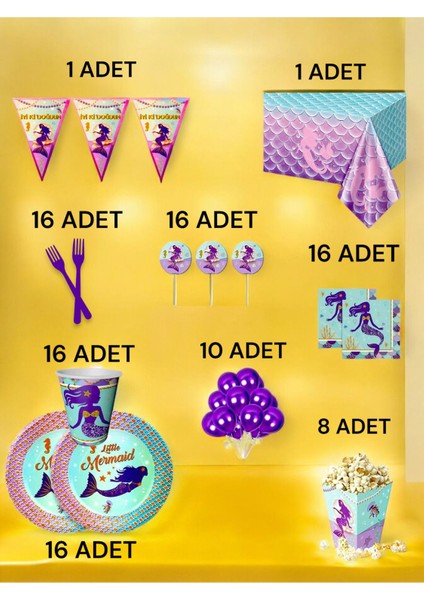16 Kişilik Deniz Kızı Temalı x l Paket - Doğum Günü Parti ve Eğlenceli Etkinlikler fiyatları