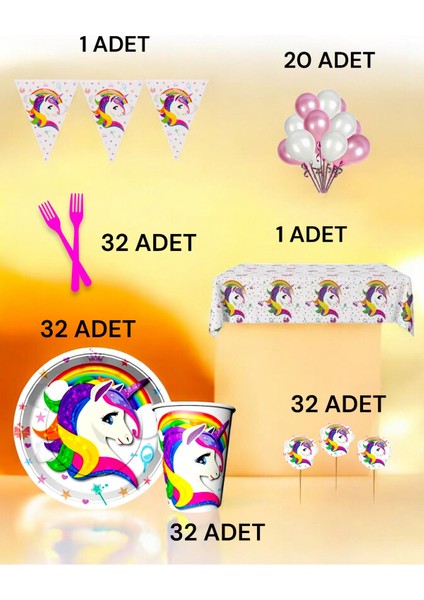 32 Kişilik Unicorn Temalı L Paket - Doğum Günü Parti ve Eğlenceli Etkinlikler fiyatları