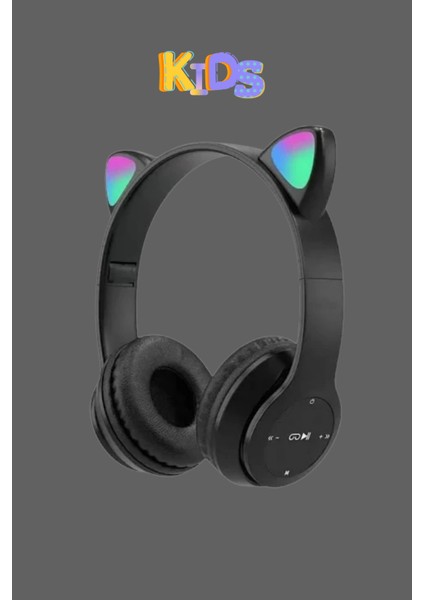 Kedi Kulaklık Bluetooth Kablosuz Rgb Işıklı Çocuk Oyun Kulaklığı Radyolu W