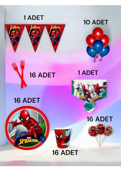 16 Kişilik Spiderman Temalı L Paket - Doğum Günü Parti ve Eğlenceli Etkinlikler