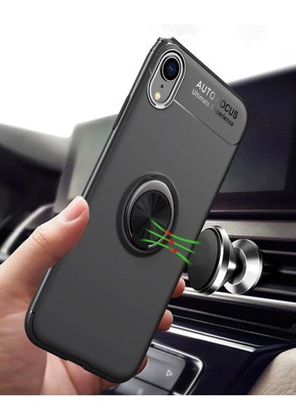 Apple iPhone Xr Kılıf Range Yüzüklü Silikon - Siyah-Kırmızı Gnzrz