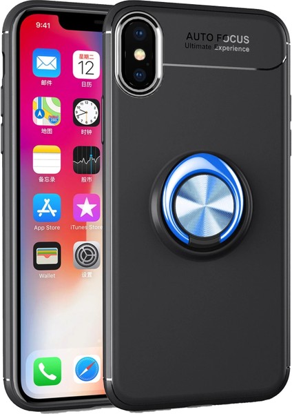 Apple iPhone Xs Kılıf Range Yüzüklü Silikon - Siyah-Kırmızı Gnzrz