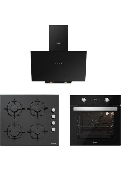 Siyah Cam Ankastre Set (3481 Flam 60+CS5335B02+BO6504B01)