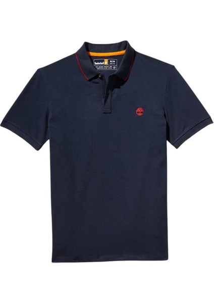 Printed Neck Short Sleeve Polo Dark Sapphıre Erkek T-Shirt