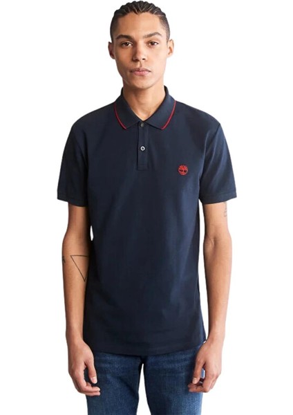 Printed Neck Short Sleeve Polo Dark Sapphıre Erkek T-Shirt fiyatları