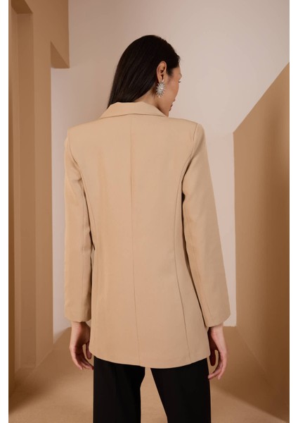 Açık Vizon Oversize Dokuma Blazer Ceket