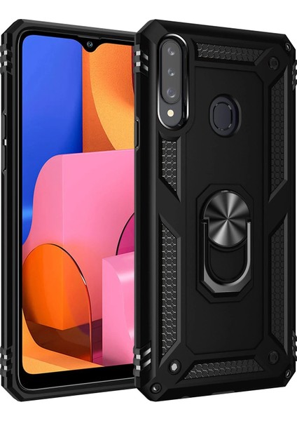 Samsung Galaxy A20S Kılıf Sofya Yüzüklü Silikon Kapak - Siyah Gnzrz