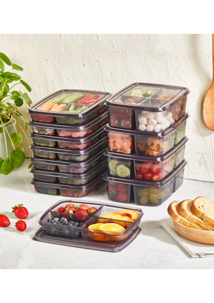 4 Bölmeli Kapaklı Kahvaltılık Sebze Saklama Kabı Öğünlük Buzdolabı Düzenleyici 2 Adet 250 ml Gri