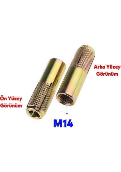 Çakma Çelik Dübel Iç Dişli 8 Adet M14X60 mm Raf Iskele Montaj Bağlantı Monte Beton Asma Aparat