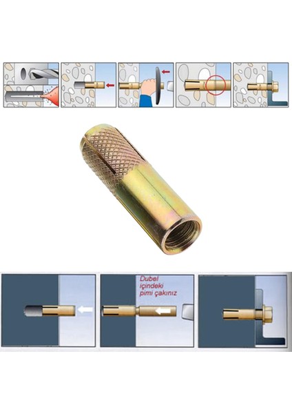 Çakma Çelik Dübel Iç Dişli 8 Adet M14X60 mm Raf Iskele Montaj Bağlantı Monte Beton Asma Aparat