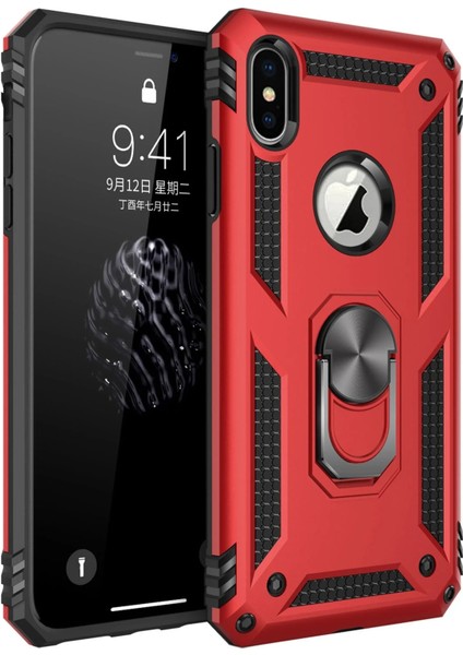 Apple iPhone Xs Max Kılıf Sofya Yüzüklü Silikon Kapak - Kırmızı Gnzrz