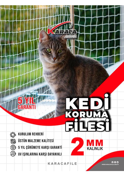 Kedi Balkon Güvenlik Filesi 1,5x3 mt 2mm Ip Kalınlığı 4x4 Göz Aralığı (Beyaz Veya Siyah)