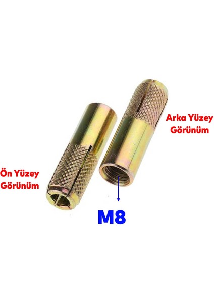 Çakma Çelik Dübel 8 Adet Iç Dişli M8X30 mm Raf Iskele Montaj Bağlantı Monte Tavan Asma Aparat