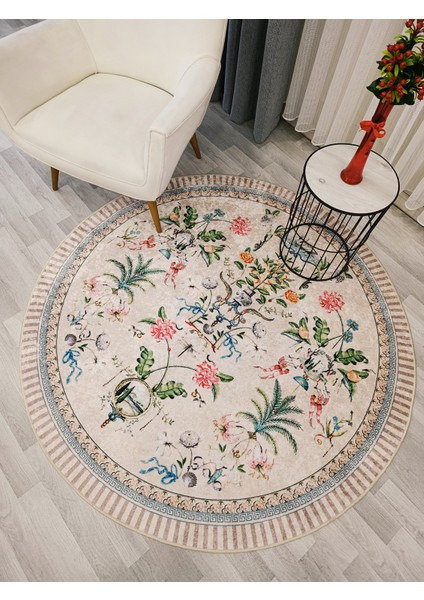 Bej Rengi Çiçekli Kuş Desenli Lateks Deri Taban Halı modelleri