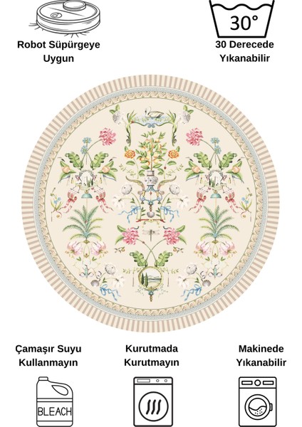 Bej Rengi Çiçekli Kuş Desenli Lateks Deri Taban Halı indirimleri