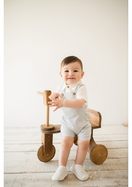 Erkek Bebek Yazlık Tulum Takımı Keten Gömlek Body ve Kanvas Şort Tulum 0-12 Ay