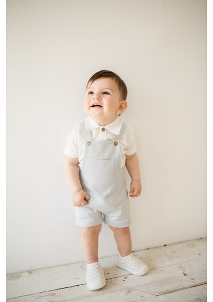 Erkek Bebek Yazlık Tulum Takımı Keten Gömlek Body ve Kanvas Şort Tulum 0-12 Ay modelleri