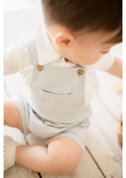 Erkek Bebek Yazlık Tulum Takımı Keten Gömlek Body ve Kanvas Şort Tulum 0-12 Ay fırsatları