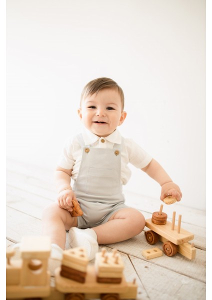 Erkek Bebek Yazlık Tulum Takımı Keten Gömlek Body ve Kanvas Şort Tulum 0-12 Ay indirimleri