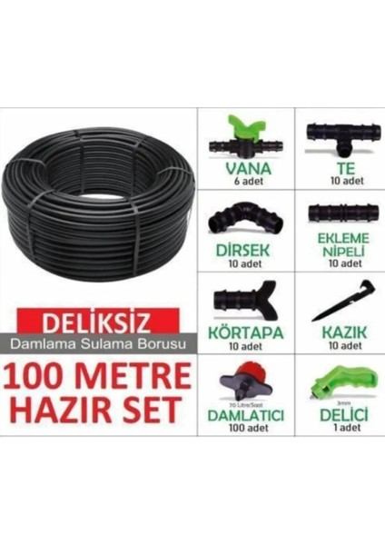 Avva-Penti Deliksiz Düz 100 Metre Damla Sulama Sistemi ve Ek Parçaları Damlama Borusu Hortumu Bahçe Ağaç Setiavva