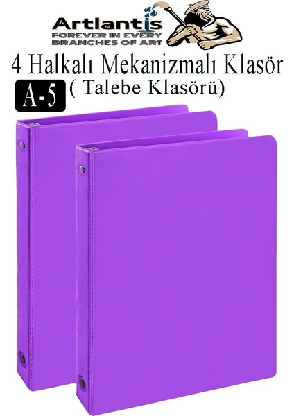 Mor 4 Halkalı Klasör 2 Adet A5 Pvc Öğrenci ve Ofis Tipi Evrak Sunum Büro Klasörü Iç Cepli Otomatik Mekanizmalı Büro