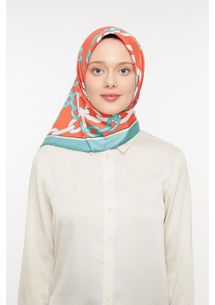 Turkuaz Zincirli Trend Twill Eşarp