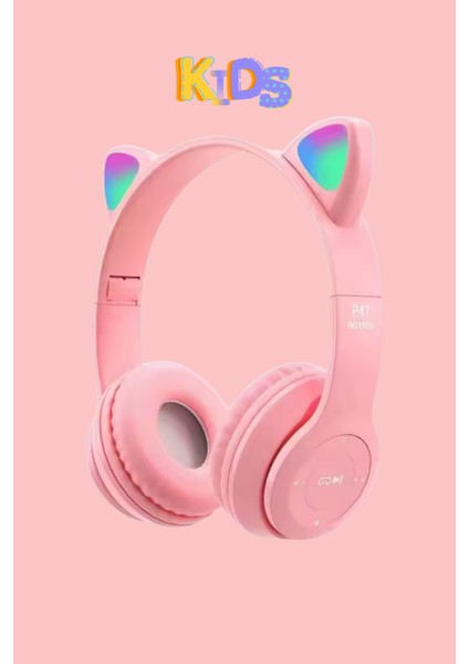 Kedi Kulaklık Bluetooth Kablosuz Rgb Işıklı Çocuk Oyun Kulaklığı Radyolu
