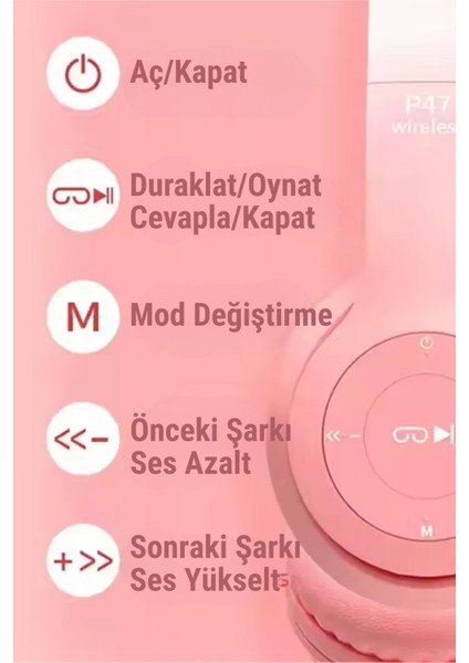 Kedi Kulaklık Bluetooth Kablosuz Rgb Işıklı Çocuk Oyun Kulaklığı Radyolu